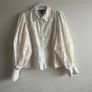 House of Harlow 1960 Cream Cotton Eyelet Embroidered Blouse Size XS Cottagecore